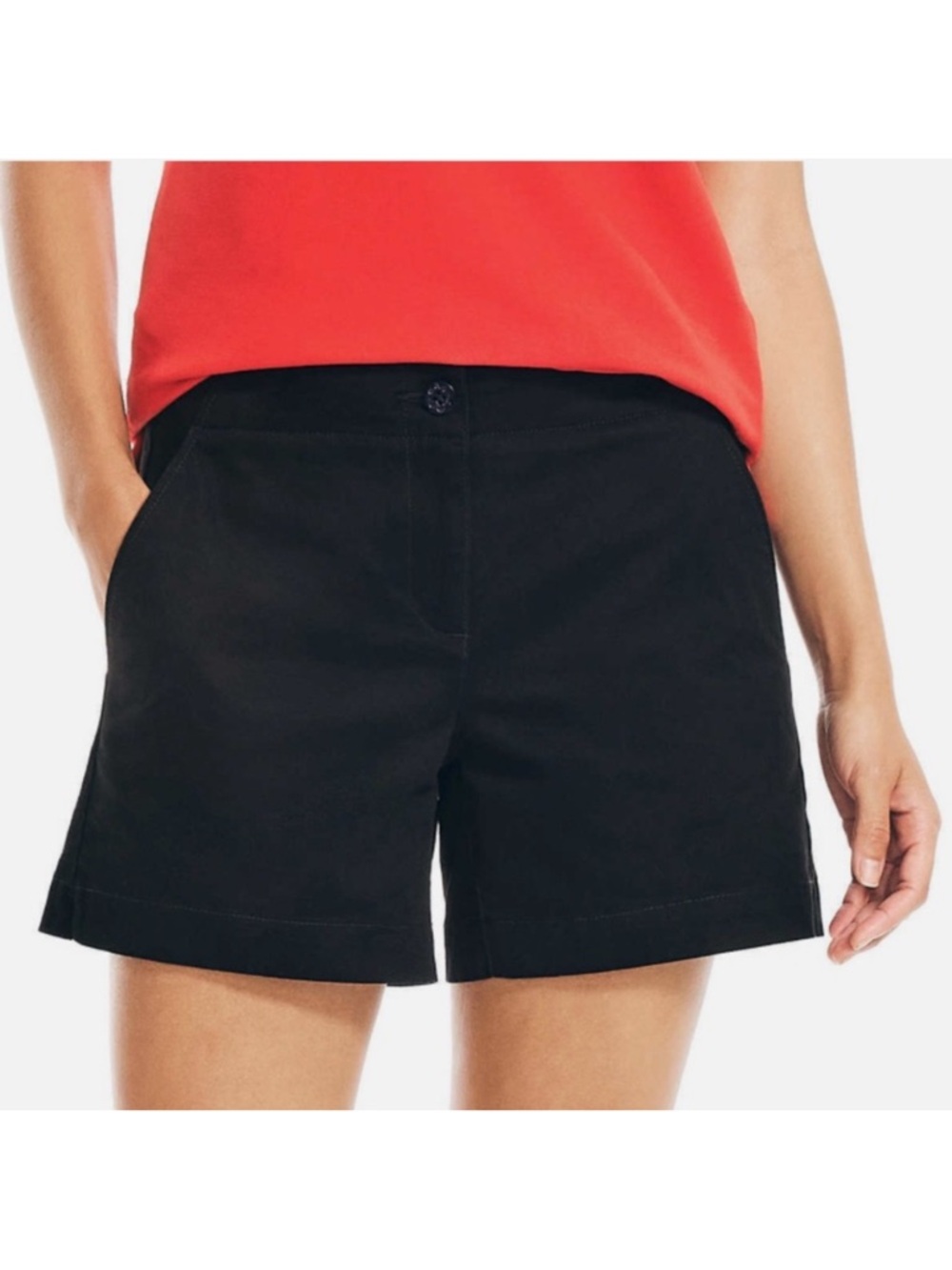 Nautica Women's Cotton Stretch Twill Shorts Mid Rise Pockets Black